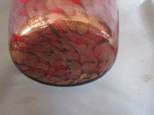 Murano Red and Gold Leaf Aventurine Cased Art Glass Vase Vintage c1970
