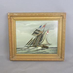 Oil On Board Of A Clipper Vintage 20th Century