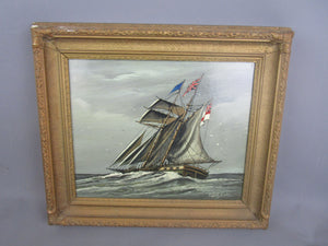 Oil On Board Of A Clipper Vintage 20th Century