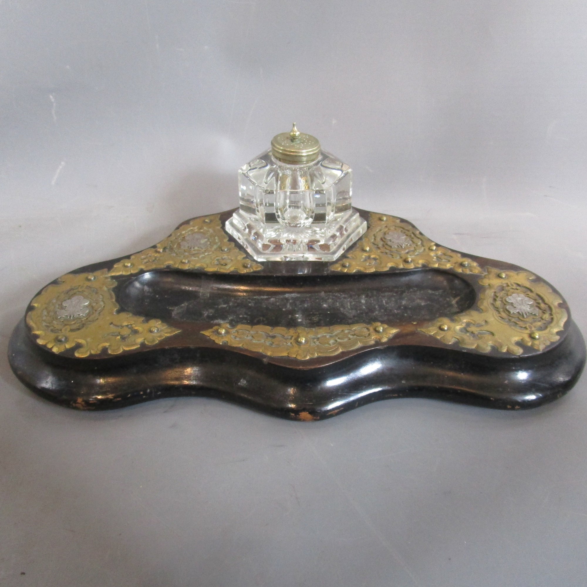 Ormolu Silver Mounted Ebony Writing Stand Prince Of Wales Ich Dien Crested Antique Victorian c1880