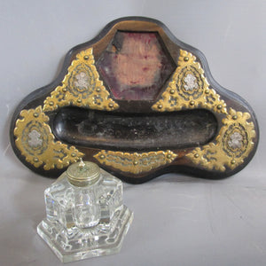 Ormolu Silver Mounted Ebony Writing Stand Prince Of Wales Ich Dien Crested Antique Victorian c1880