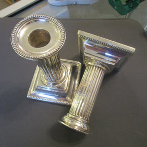 Pair Of Fluted Doric Column Sterling Silver Candlesticks Antique Victorian c1881