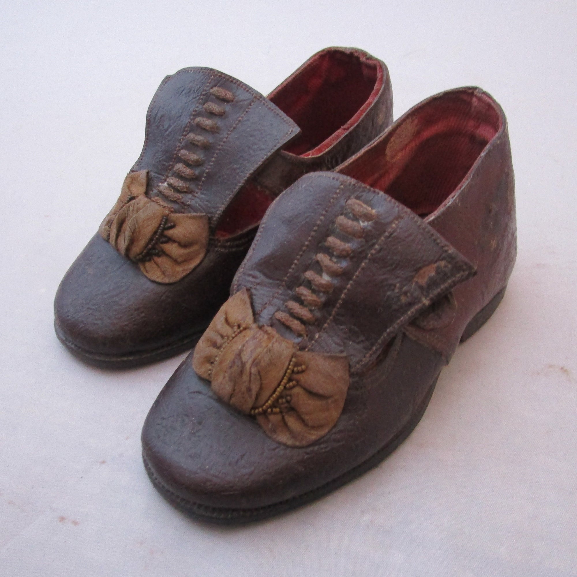 Pair Of Leather Childs Shoes Antique Victorian c1890