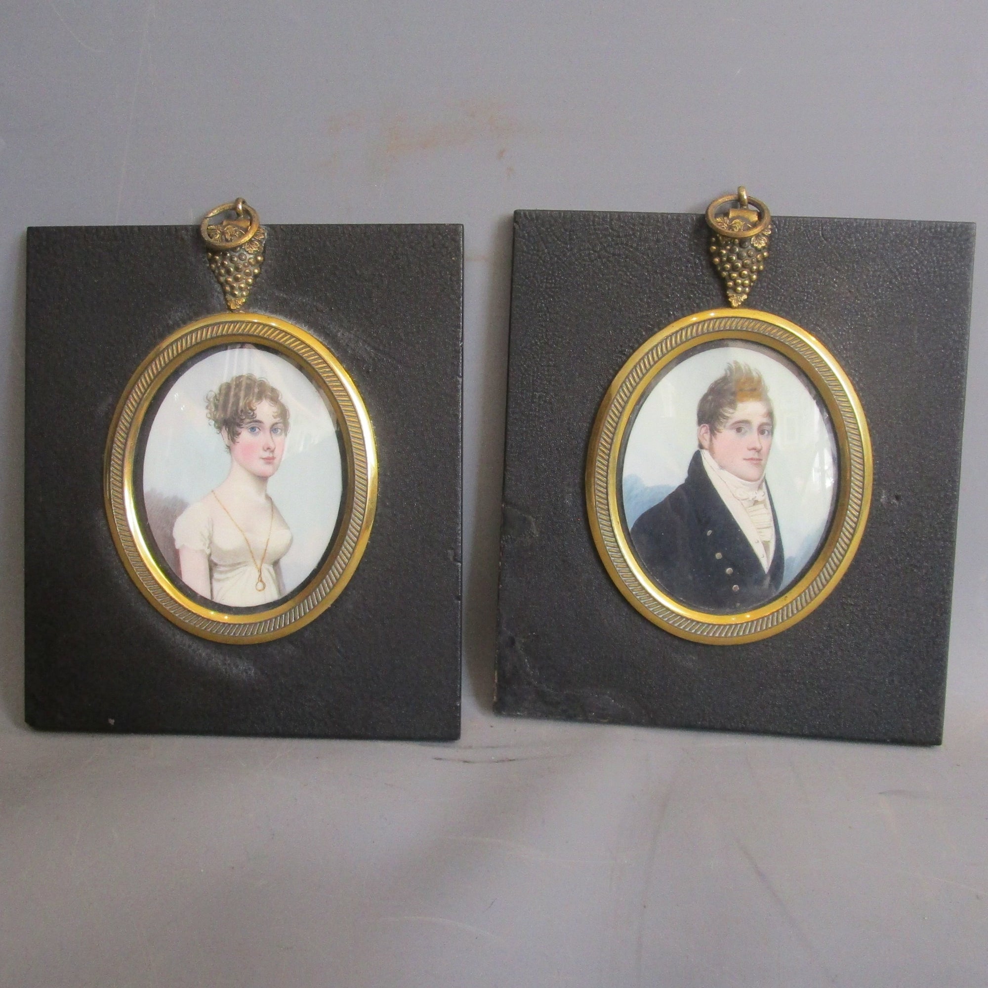 Pair Of Miniature Watercolour Portraits By Frederick Buck Antique Georgian c1810