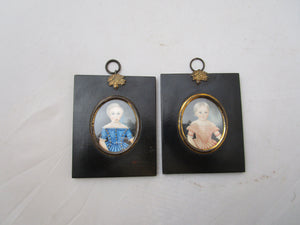 Pair Of Primitive Miniature Watercolours Antique Georgian c1810