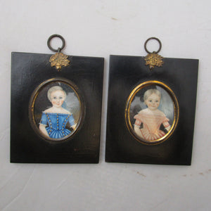 Pair Of Primitive Miniature Watercolours Antique Georgian c1810