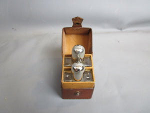 Pair Of Travel Scent Bottles In Fitted Leather Case Antique Art Deco c1920