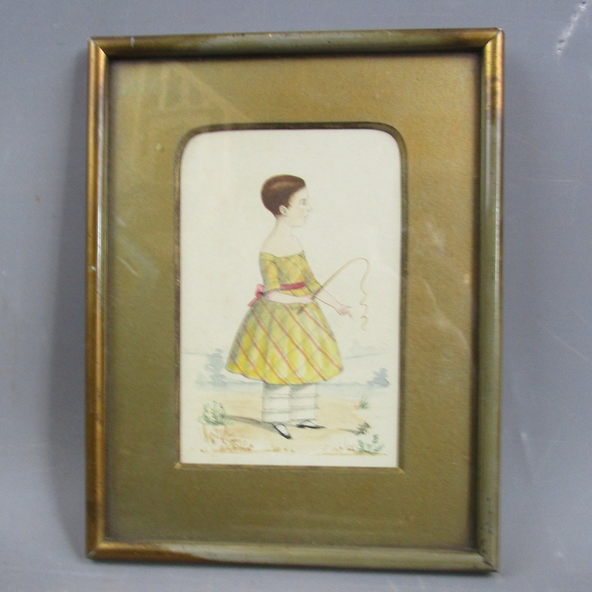 Primitive Miniature Watercolour Of Harriet Ripplington Antique Georgian c1830