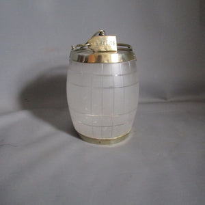 Rare Frosted Glass/Silver Plated Biscuit Barrel As Coopers Barrel Antique c1910