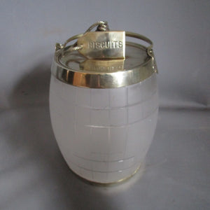 Rare Frosted Glass/Silver Plated Biscuit Barrel As Coopers Barrel Antique c1910