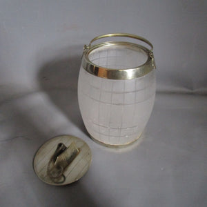 Rare Frosted Glass/Silver Plated Biscuit Barrel As Coopers Barrel Antique c1910