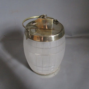 Rare Frosted Glass/Silver Plated Biscuit Barrel As Coopers Barrel Antique c1910