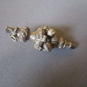 Rare Sterling Silver Chatelaine Child's Rattle Whistle Antique Birmingham c1880