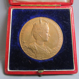 Red Leather Cased Coronation Medal Edward VII Antique Edwardian 1902