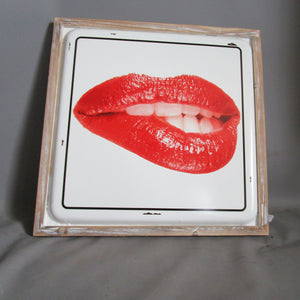 Retro Enamel Provocative Red Lips Sign Vintage c1980