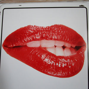 Retro Enamel Provocative Red Lips Sign Vintage c1980