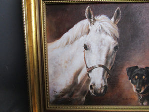 Signed Oil Painting Of Bluebell And Mr Bumble Vintage 20th Century