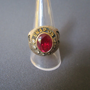 Snap On Area Managers Dealers 40 Years Service Ruby And Diamond Set Ring In 10kt Gold Vintage c1964