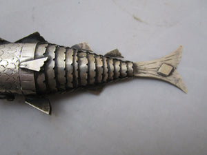 Spanish Sterling Silver Articulated Fish Pill Box Vintage Mid Century c1940