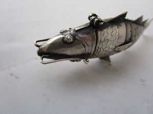 Spanish Sterling Silver Articulated Fish Pill Box Vintage Mid Century c1940