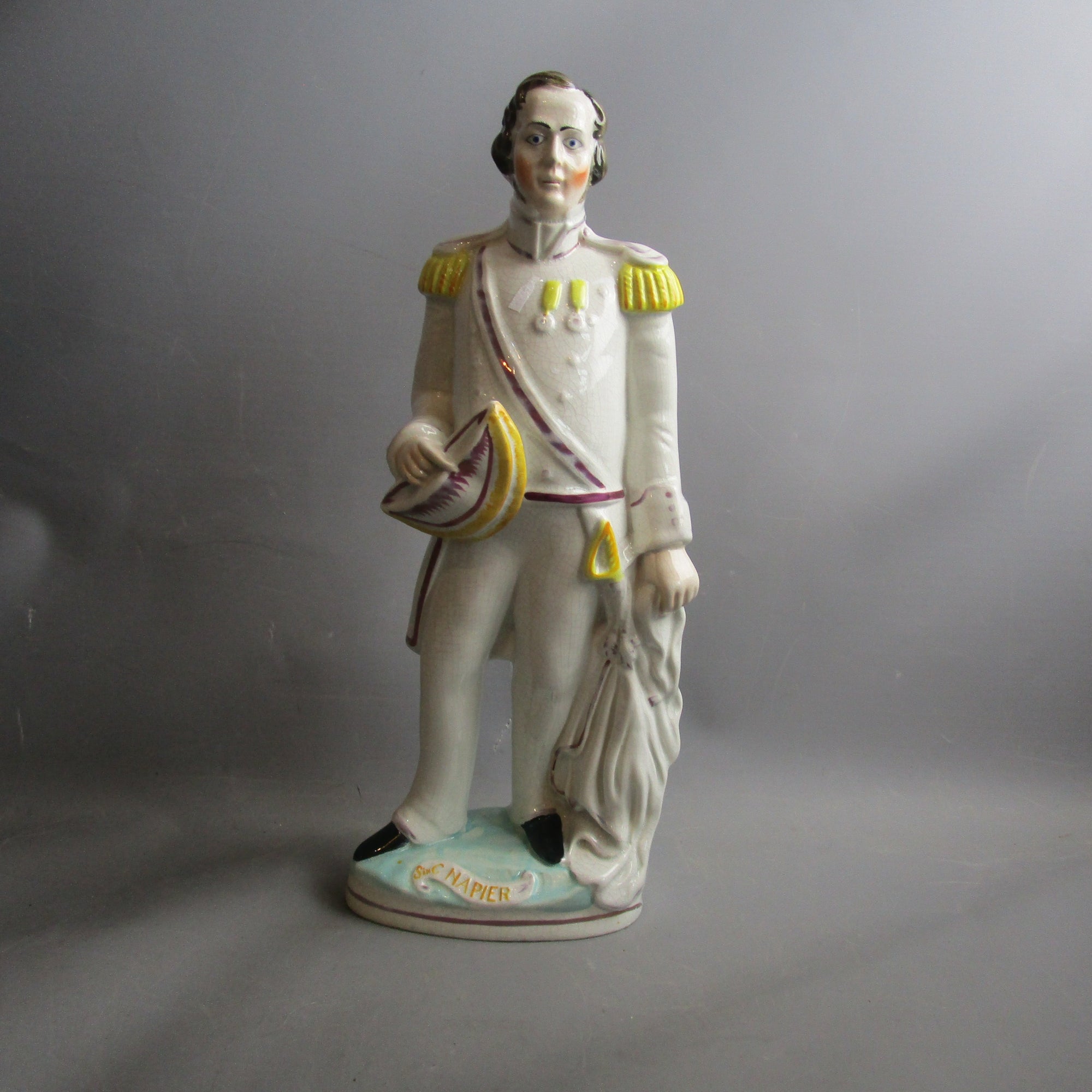 Staffordshire Large Figurine Of  G Napier Yellow Colourway Antique Victorian c1850
