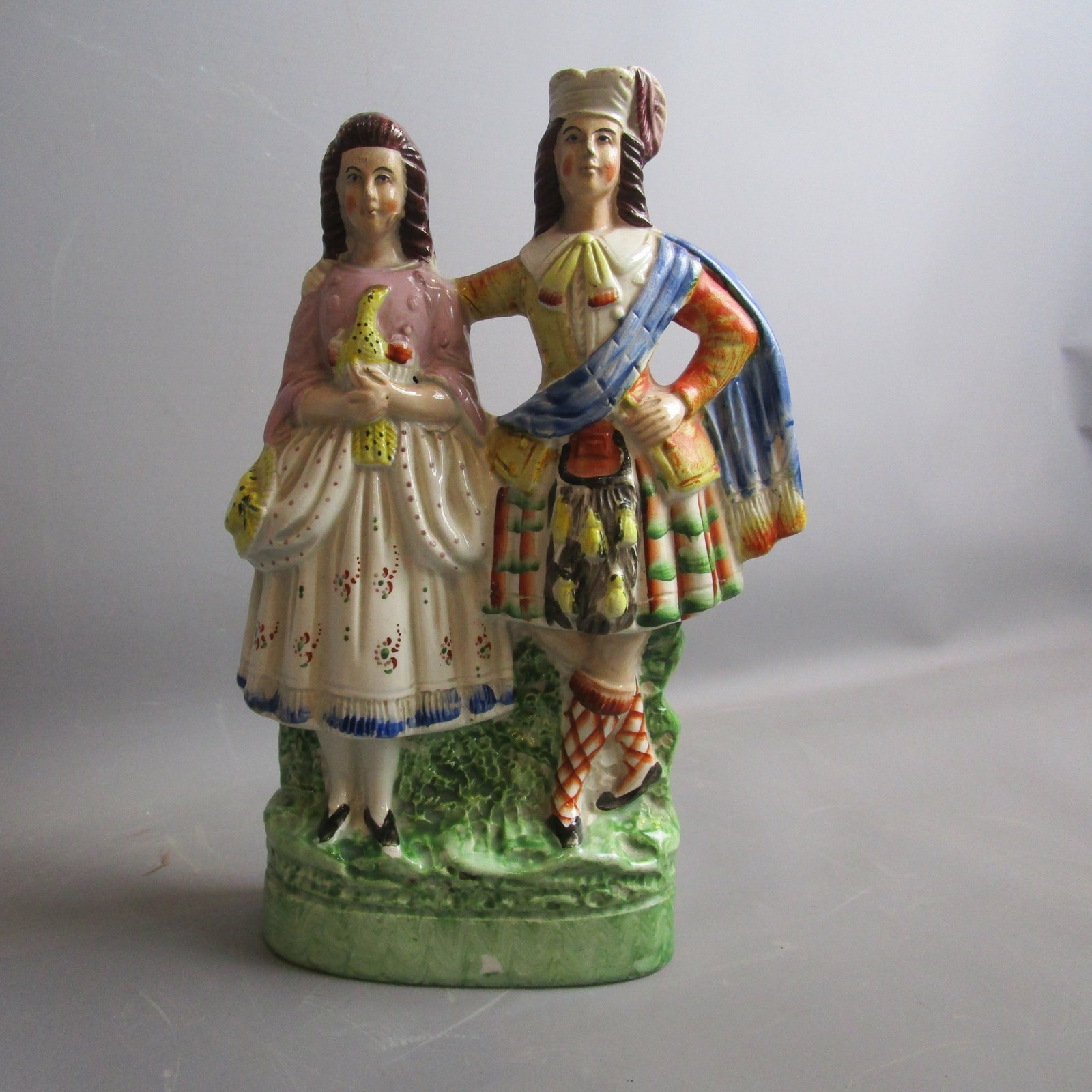 Staffordshire Scottish Couple Flatback Group Scarce Colourway Antique Victorian 1845