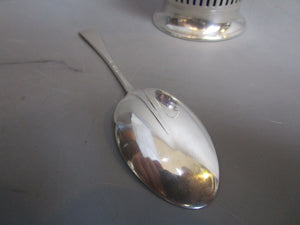 Sterling Silver And Bristol Blue Glass Preserve Pot And Spoon Antique Edwardian Birmingham 1905