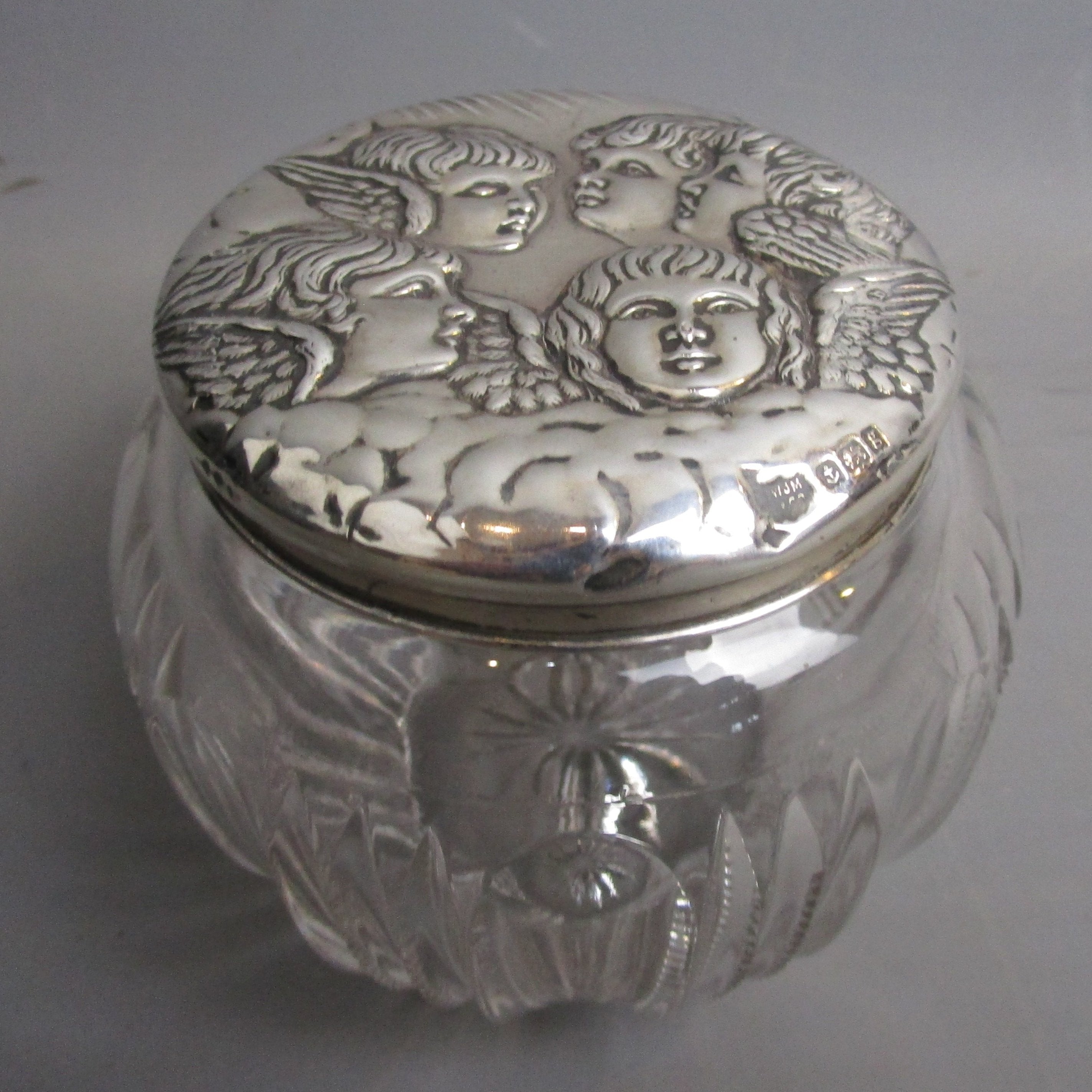 Antique Crystal and Sterling Button Jar Sku: newest C392