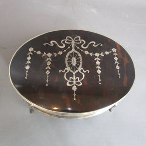 Sterling Silver Box With Inlaid Tortoise Shell Lid And Original Lining Antique Edwardian c1910
