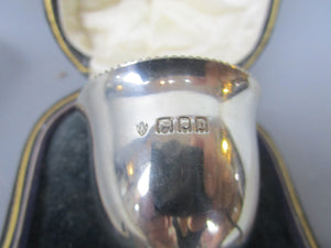 Sterling Silver Egg Cup And Spoon In Fitted Box Antique Edwardian Birmingham 1917