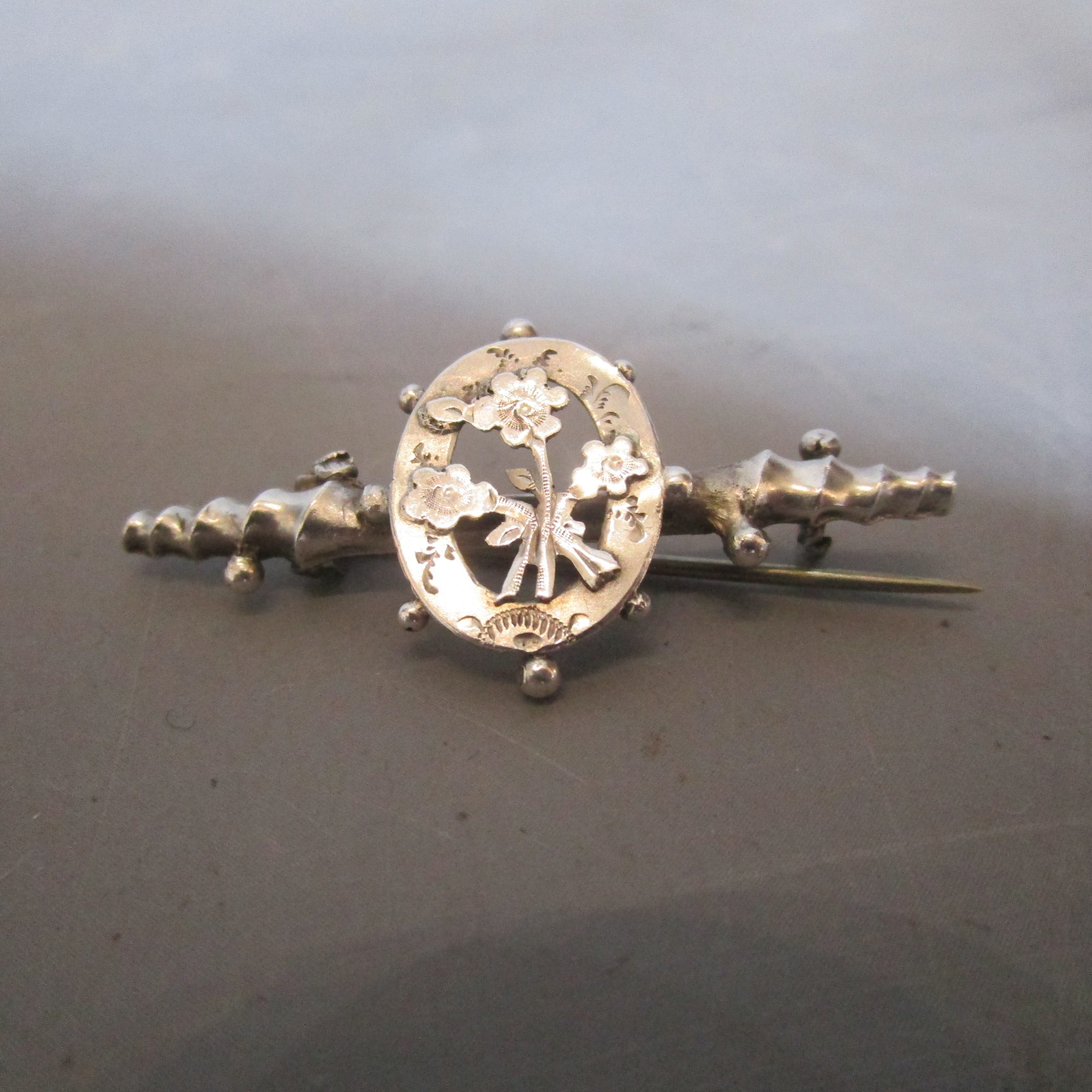 Sterling Silver Forget Me Not Flower Brooch Antique Victorian Chester circa 1899