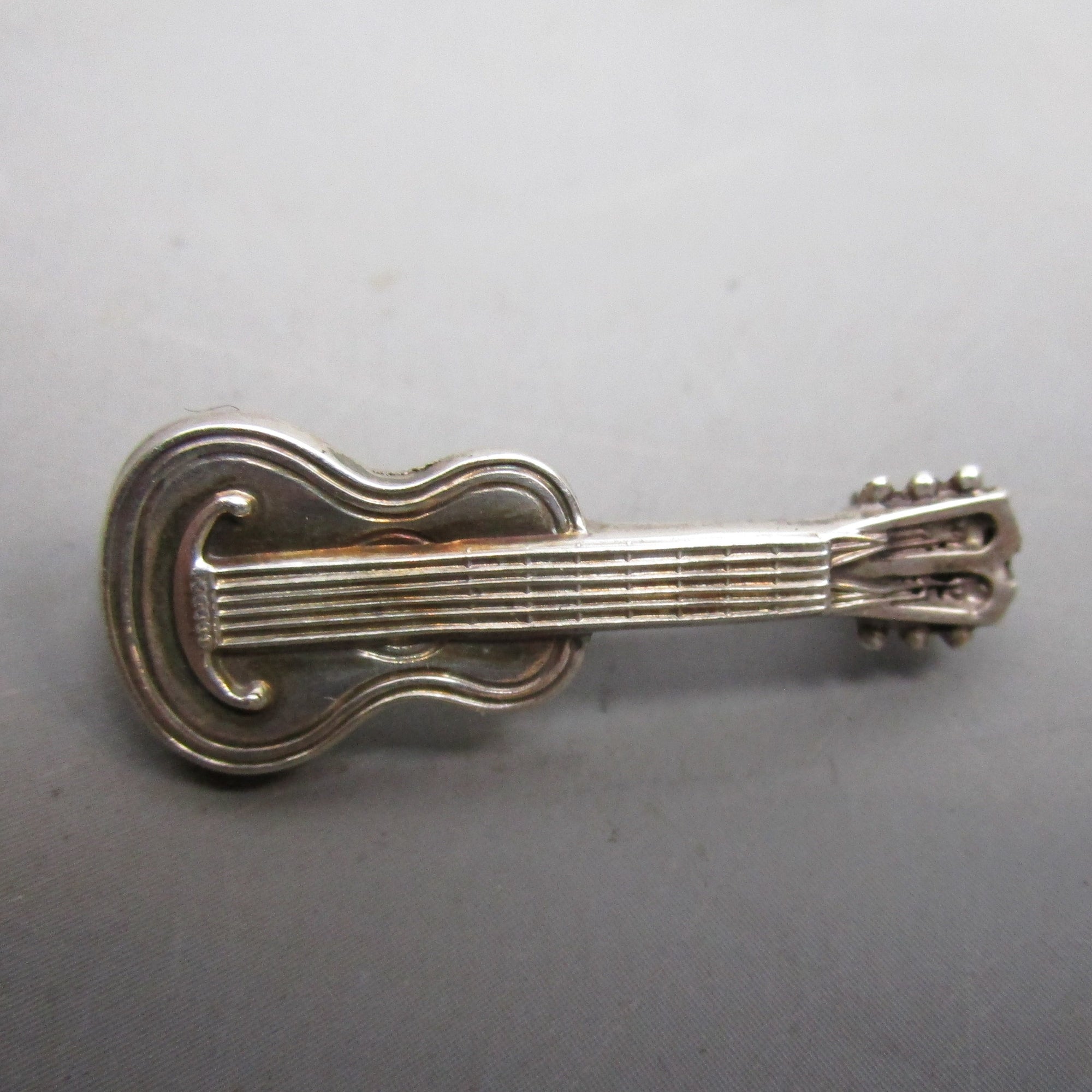Sterling Silver Guitar Brooch Pin Antique Victorian Chester 1888
