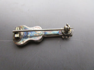 Sterling Silver Guitar Brooch Pin Antique Victorian Chester 1888