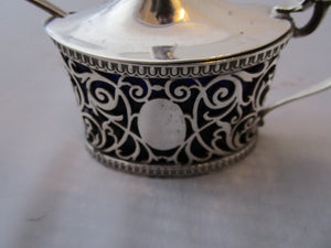 Sterling Silver Mustard Pot And Spoon Antique Edwardian London 1914 Sheffield 1907