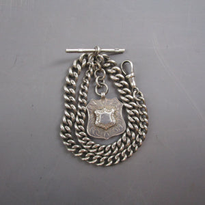 Sterling Silver Pocket Watch Albert Chain And Fob Antique Victorian 1900