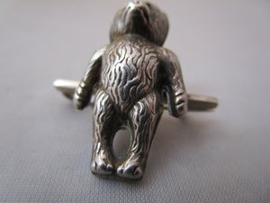 Sterling Silver Puffy Teddy Bear Brooch Antique Edwardian Chester 1909