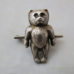 Sterling Silver Puffy Teddy Bear Brooch Antique Edwardian Chester 1909