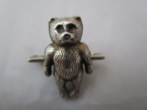 Sterling Silver Puffy Teddy Bear Brooch Antique Edwardian Chester 1909