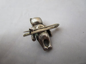 Sterling Silver Puffy Teddy Bear Brooch Antique Edwardian Chester 1909