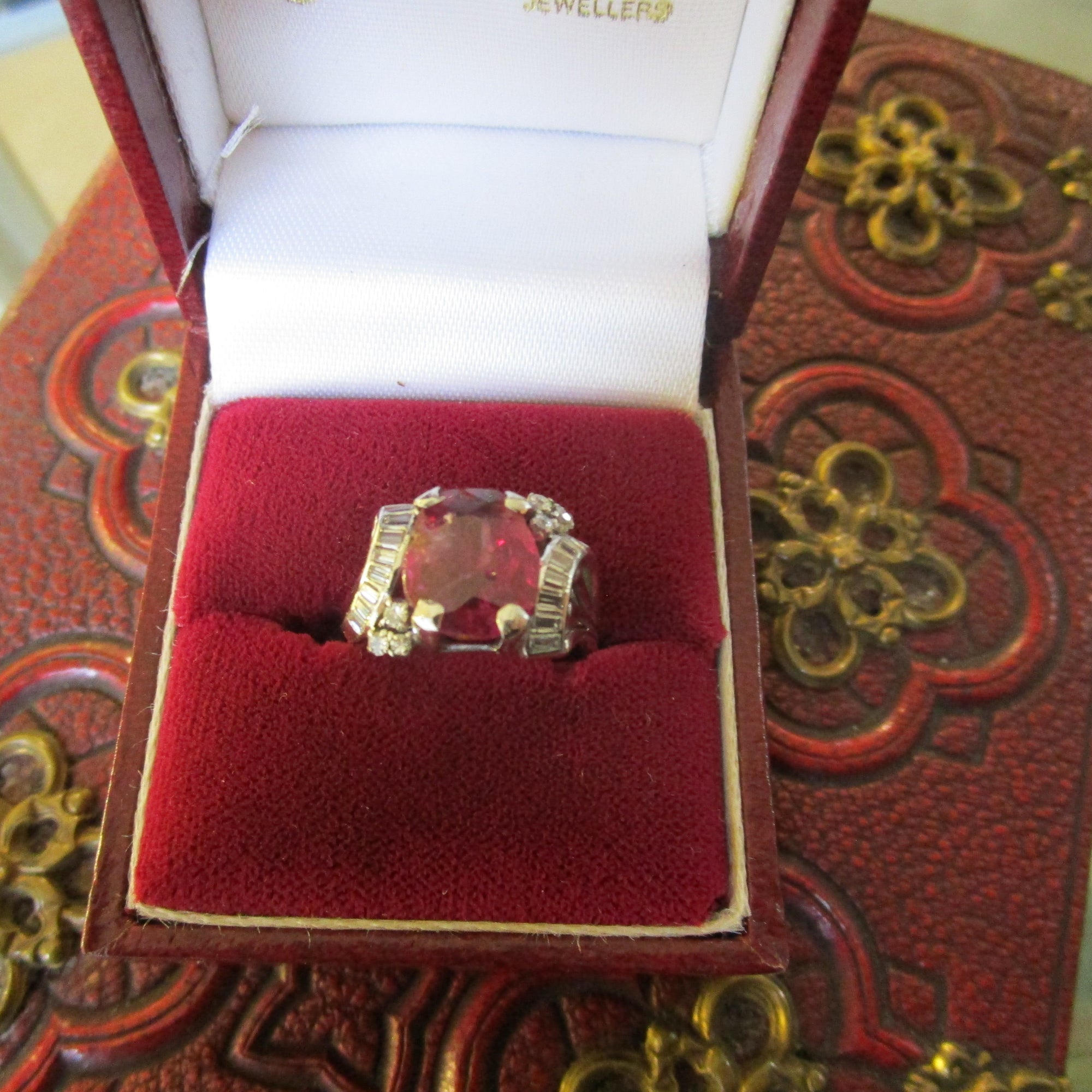 Stunning Natural Ruby And Diamond Ring In 14kt White Gold