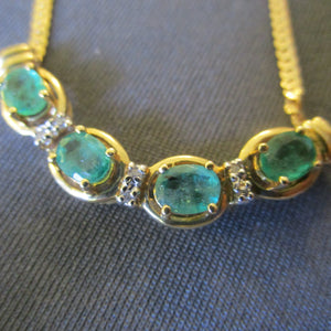 Superb 14k Gold Emerald And Diamond Set Necklace Vintage Italy circa 1990