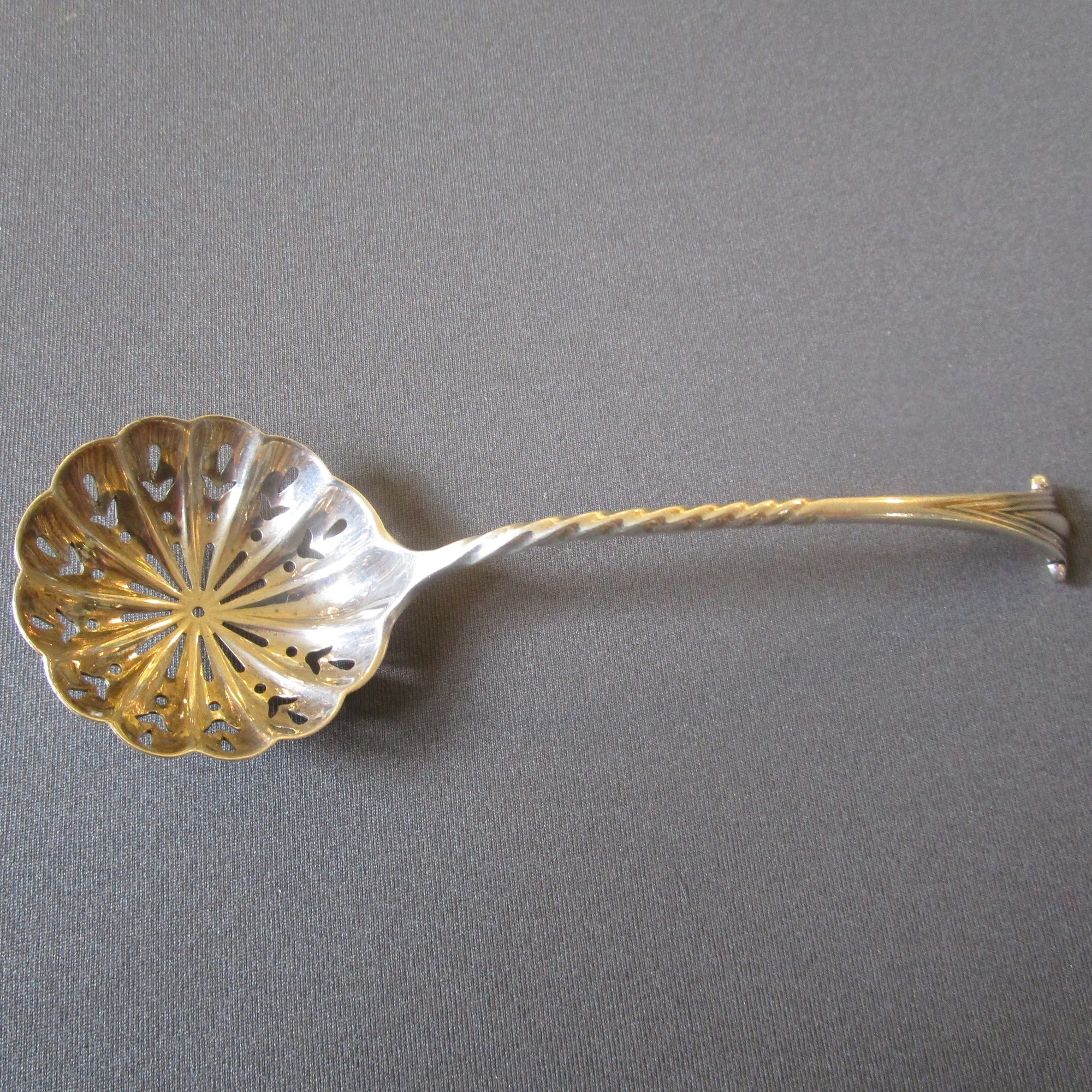 Superb Ornate Sterling Silver Sifter Spoon Antique Victorian London circa 1895