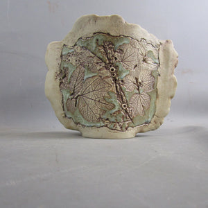 Tenmoku Pottery Malaysian Leaf Impressed vase Vintage c1980