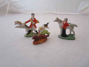 Three Bisque Hunting Themed Cake Decorations Antique Edwardian c1915