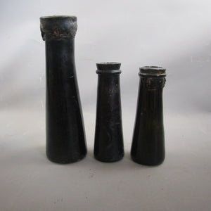Three Black Glass French Truffle Bottles hand blown Antique Victorian c1860