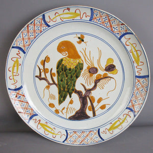 Tin Glazed Polychrome Delft Plate With Hand Painted Parrot Design Antique Georgian c1790