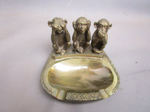 USSR Cast Bronze Three Wise Monkeys Ashtray Vintage c1990