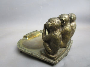 USSR Cast Bronze Three Wise Monkeys Ashtray Vintage c1990