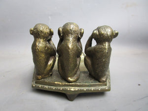 USSR Cast Bronze Three Wise Monkeys Ashtray Vintage c1990