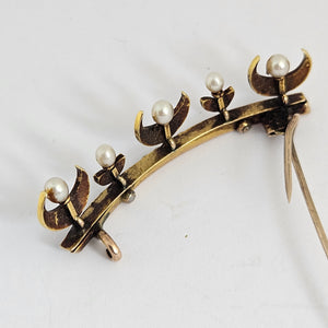 Crescent Moon Seed Pearl and 15k Gold Brooch Pin Antique Edwardian c1910